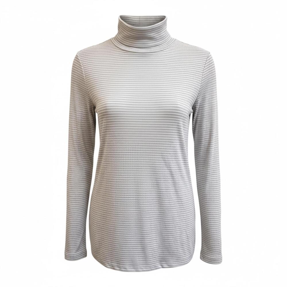 Excellent L gray striped Jones New York Blouse